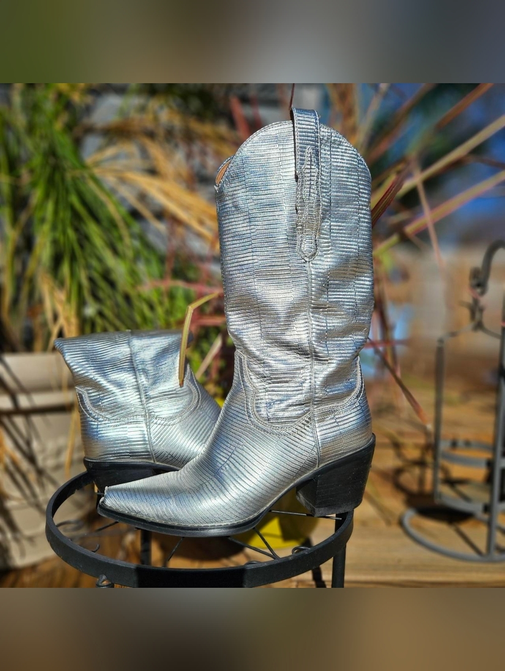 Leather Metallic Reptile Dagget Boots